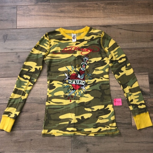 Ed Hardy Tops - Ed Hardy Long Sleeve Top Woman Size
S Camo shirt 👚 with bling 💍